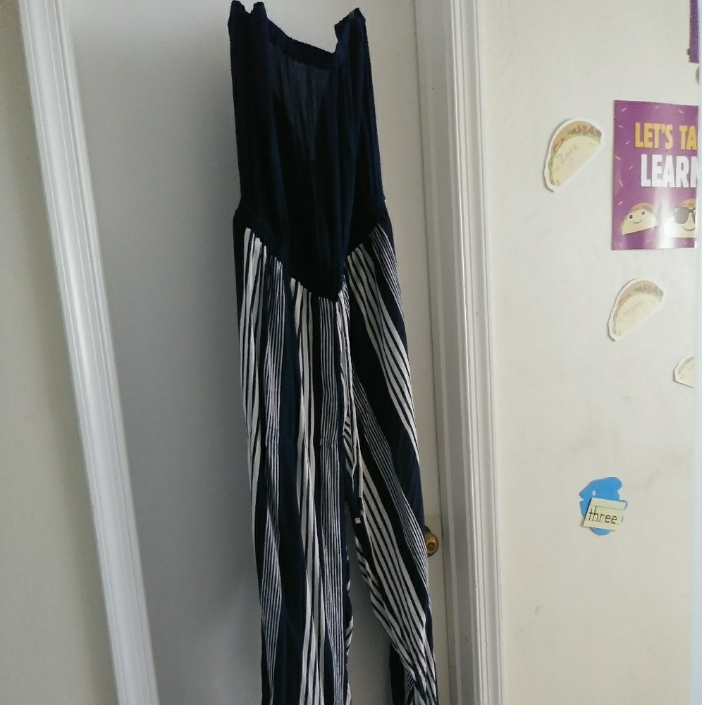 Strapless blue/white jump suit